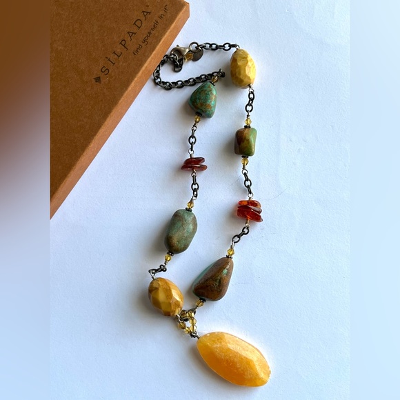 Vintage Silpada Sterling Silver Necklace with Jade, Jasper & Turquoise Stones - Picture 1 of 5